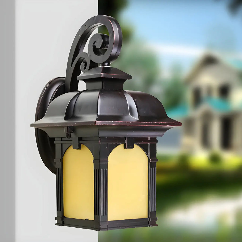 Durable Rustic Rectangle Outdoor Metal Wall Lantern Sconce