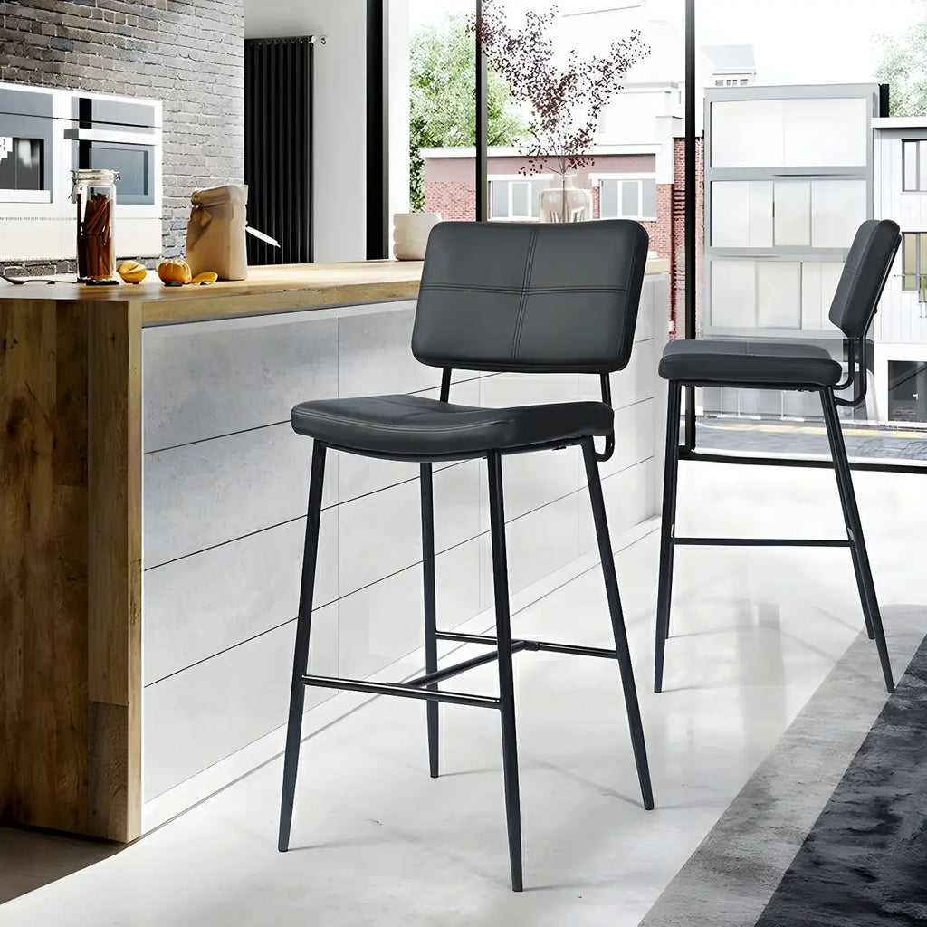 Black Leather Saddle Low Back Counter Bar Stools for Kitchen