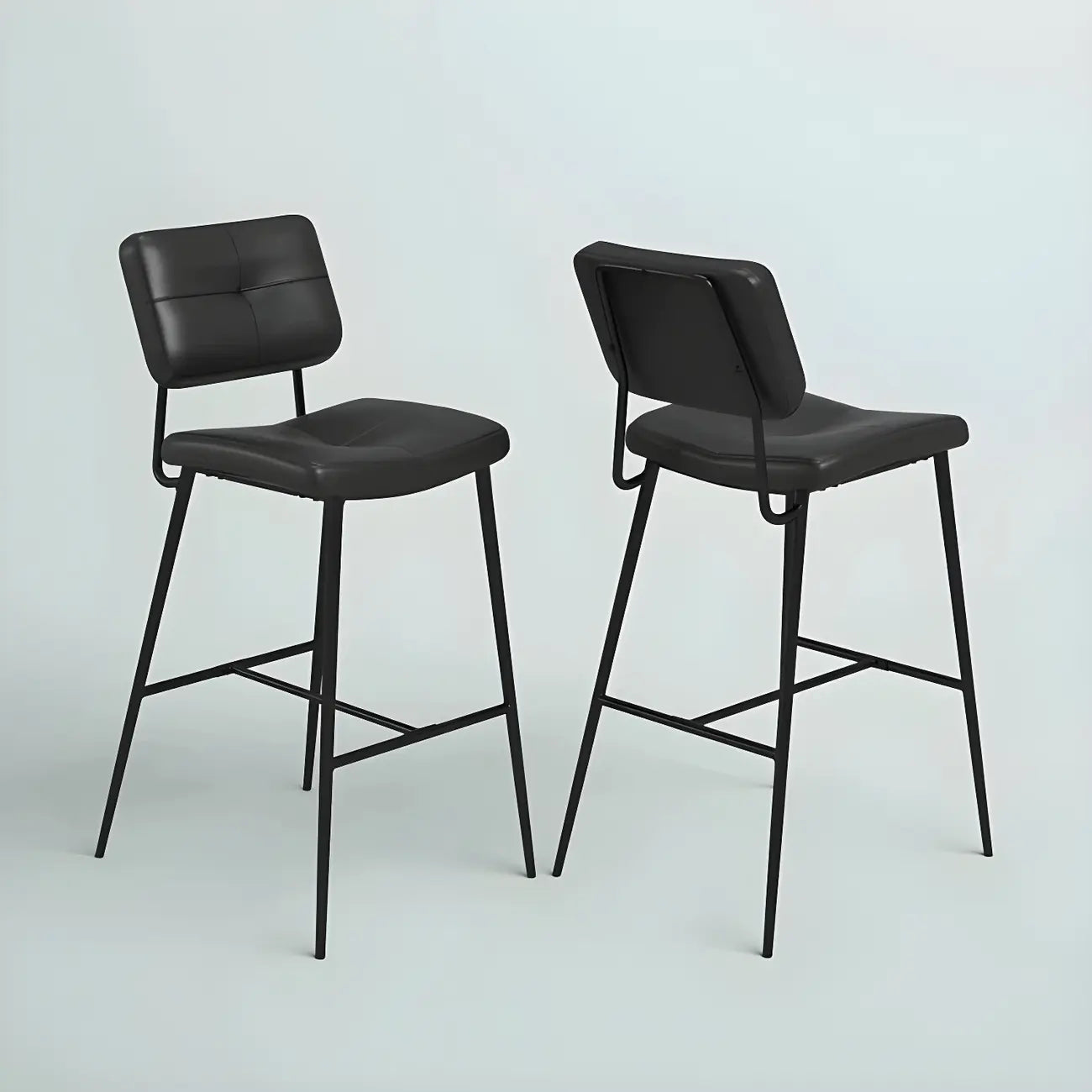 Black Leather Saddle Low Back Counter Bar Stools for Kitchen