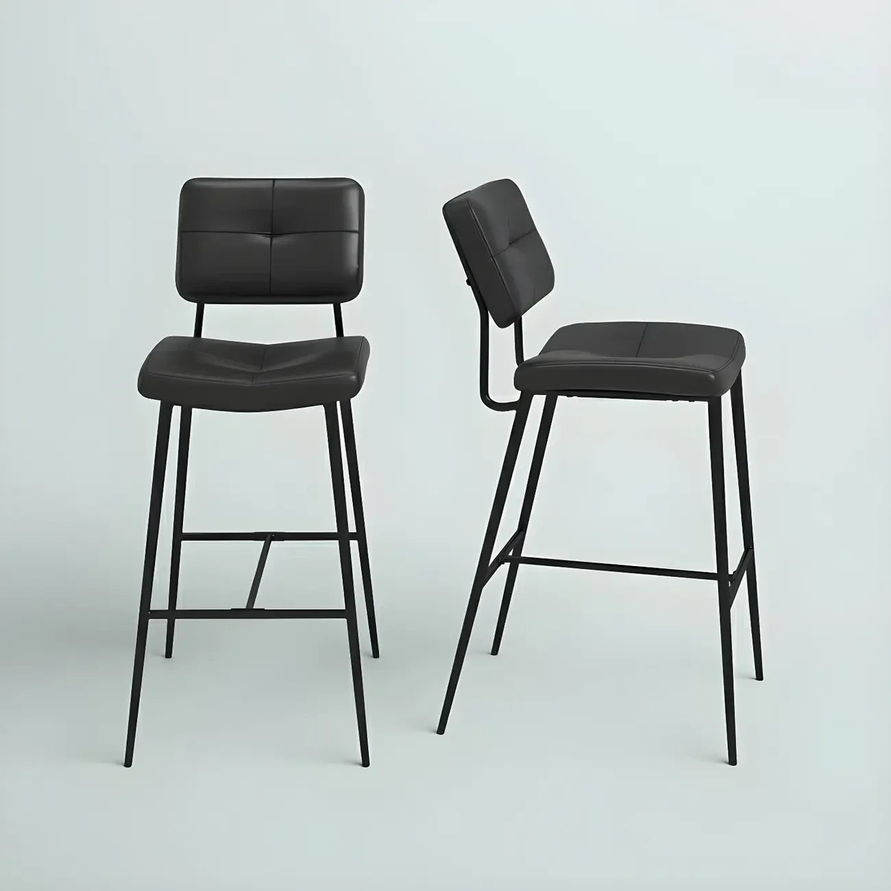 Black Leather Saddle Low Back Counter Bar Stools for Kitchen