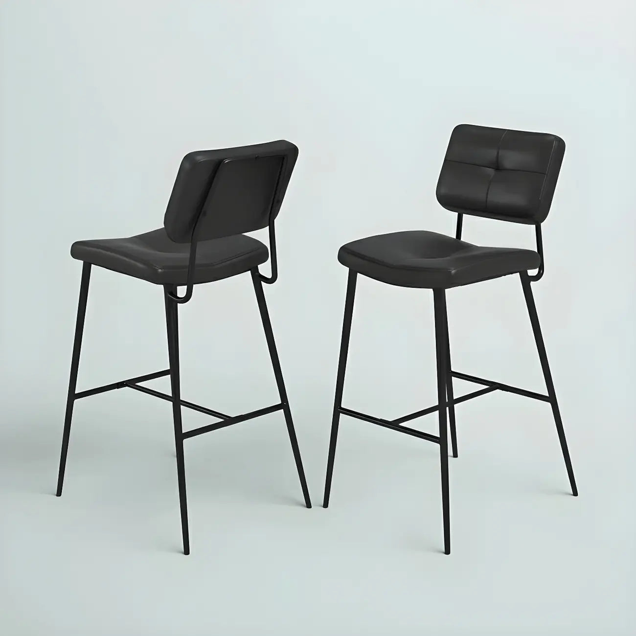 Black Leather Saddle Low Back Counter Bar Stools for Kitchen