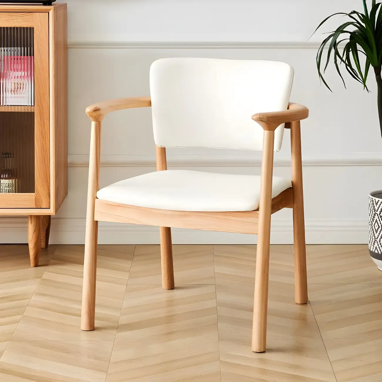 Modern Upholstered Rubberwood Arm Dining Chair Set of 2