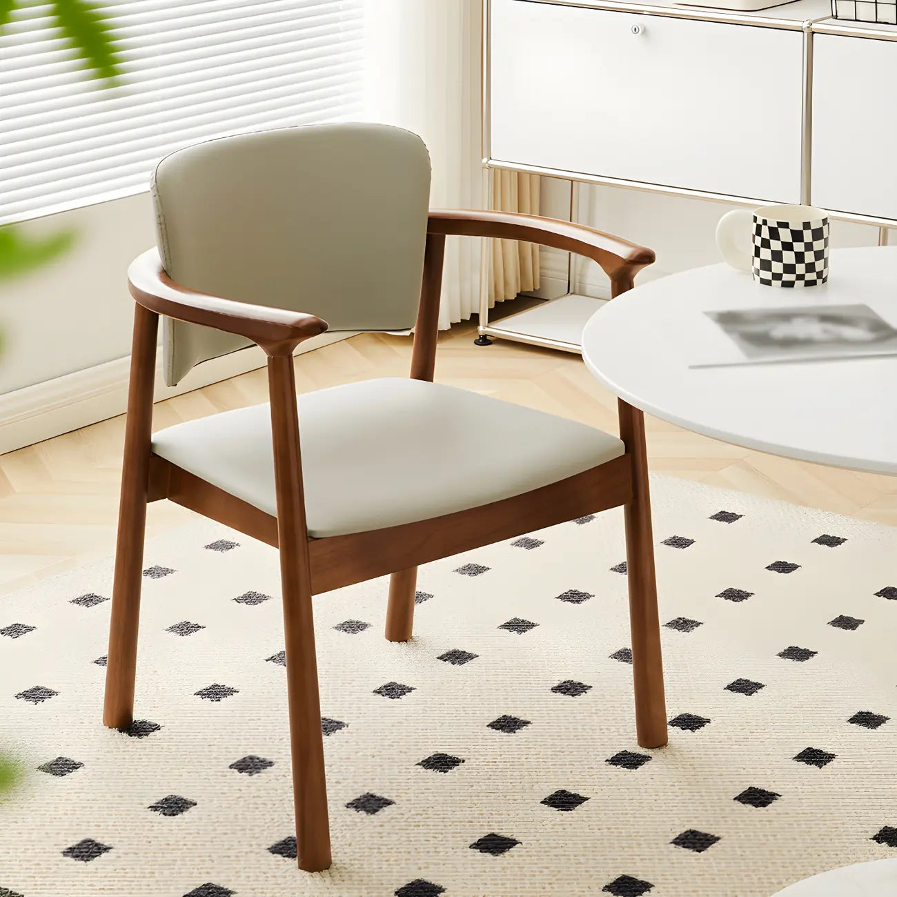 Modern Upholstered Rubberwood Arm Dining Chair Set of 2