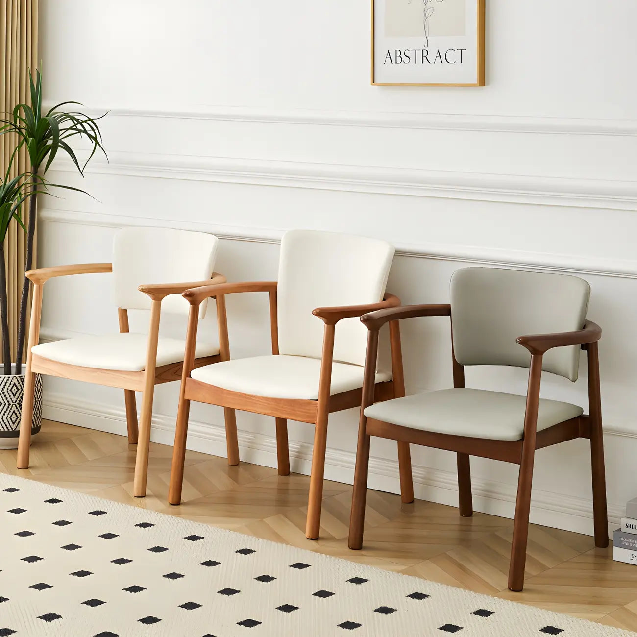 Modern Upholstered Rubberwood Arm Dining Chair Set of 2