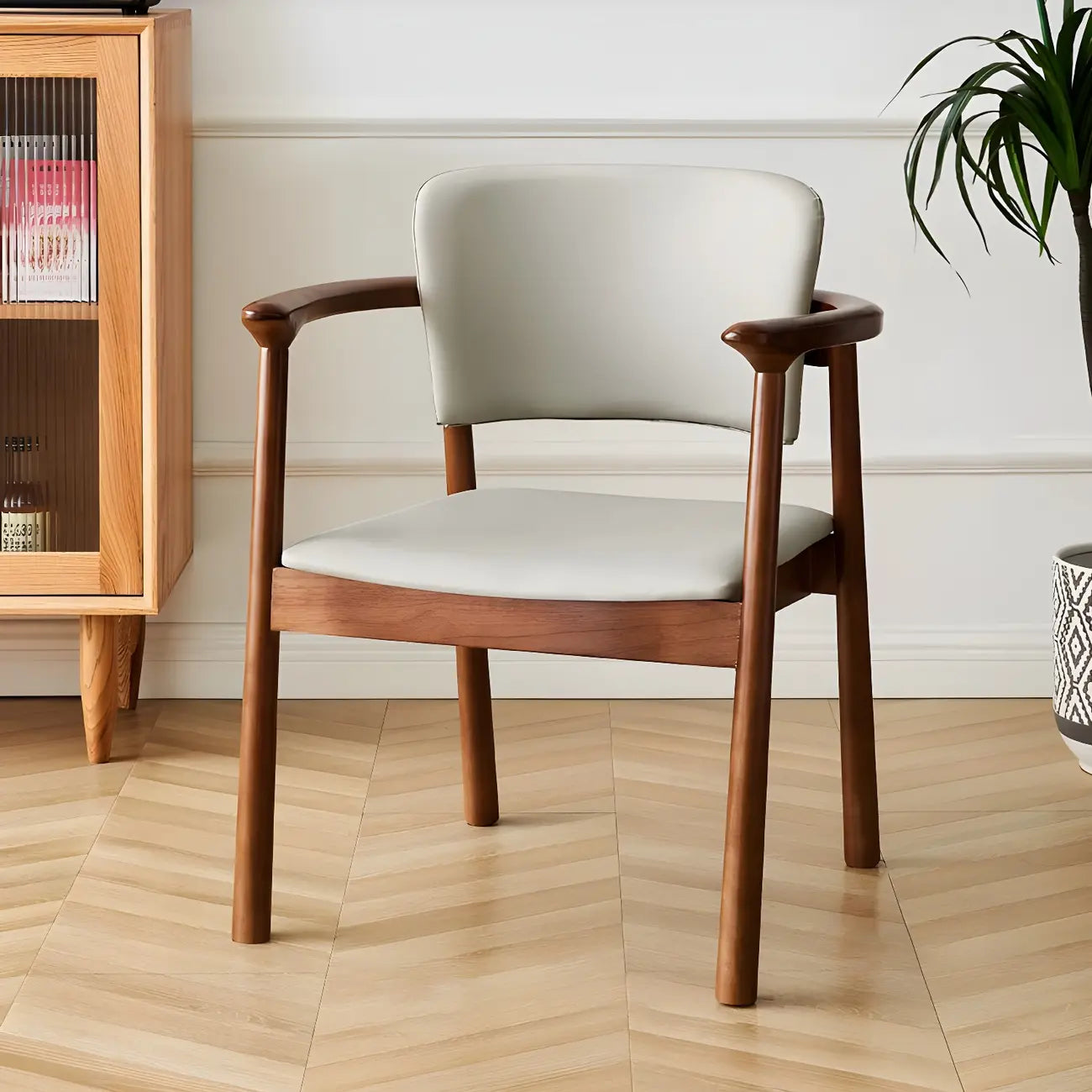 Modern Upholstered Rubberwood Arm Dining Chair Set of 2