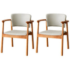 Modern Upholstered Rubberwood Arm Dining Chair Set of 2
