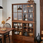 Adjustable Shelves Brown Wood China Cabinet with Glass Doors