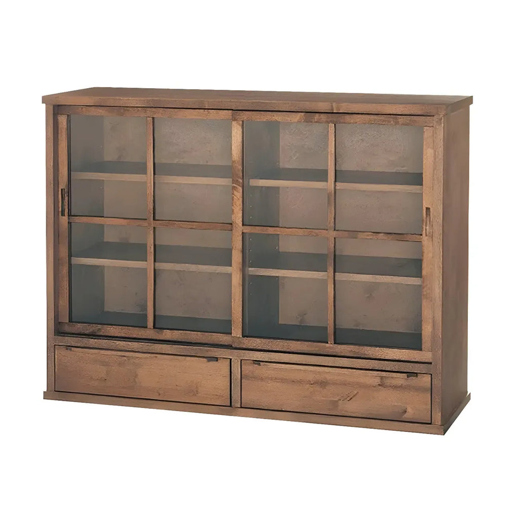 Adjustable Shelves Brown Wood China Cabinet with Glass Doors