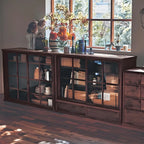Adjustable Shelves Brown Wood China Cabinet with Glass Doors