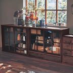 Adjustable Shelves Brown Wood China Cabinet with Glass Doors