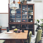 Adjustable Shelves Brown Wood China Cabinet with Glass Doors