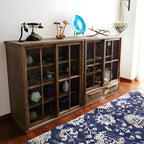 Adjustable Shelves Brown Wood China Cabinet with Glass Doors