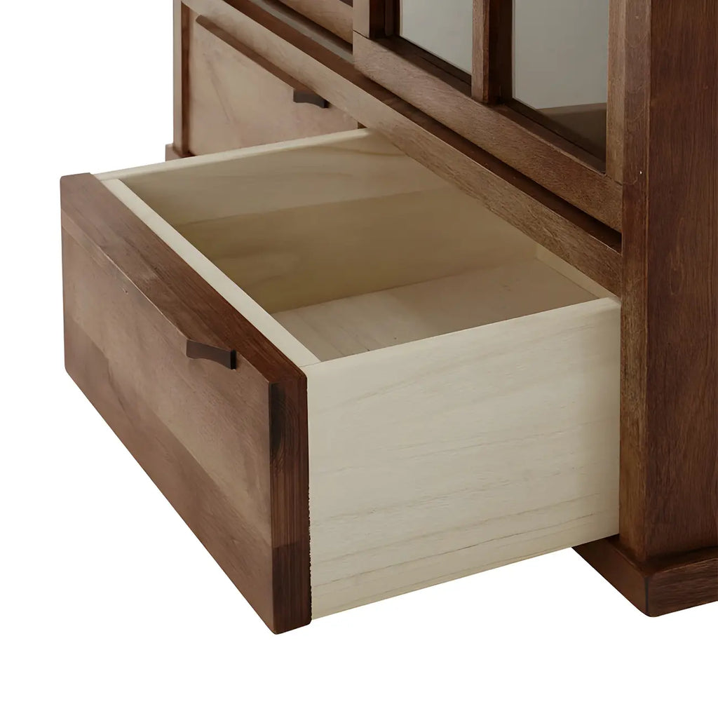 Adjustable Shelves Brown Wood China Cabinet with Glass Doors