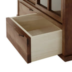 Adjustable Shelves Brown Wood China Cabinet with Glass Doors