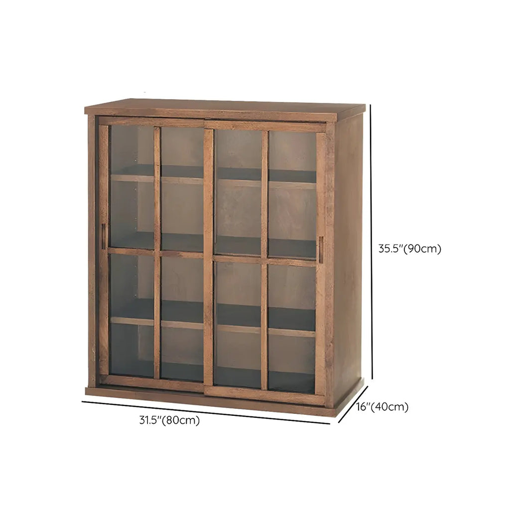 Adjustable Shelves Brown Wood China Cabinet with Glass Doors