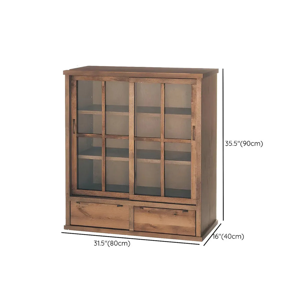 Adjustable Shelves Brown Wood China Cabinet with Glass Doors