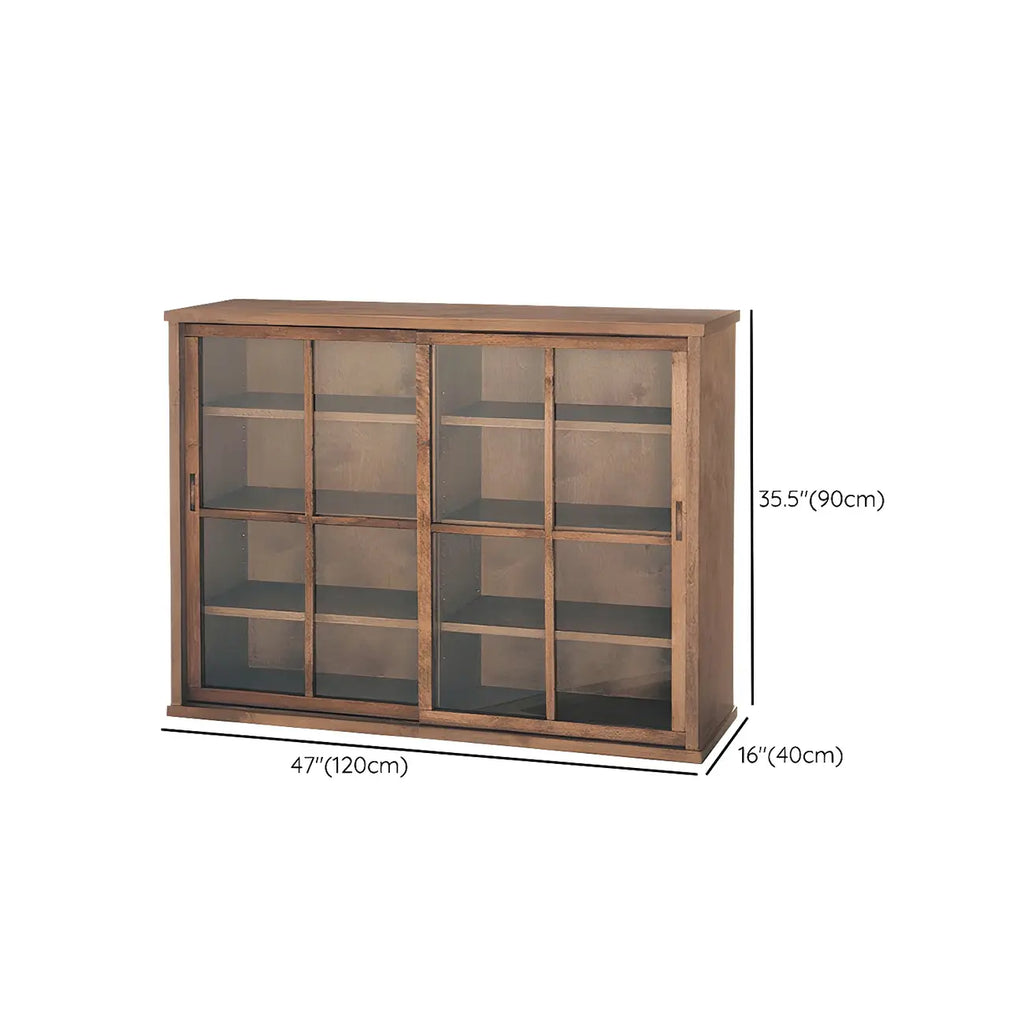 Adjustable Shelves Brown Wood China Cabinet with Glass Doors