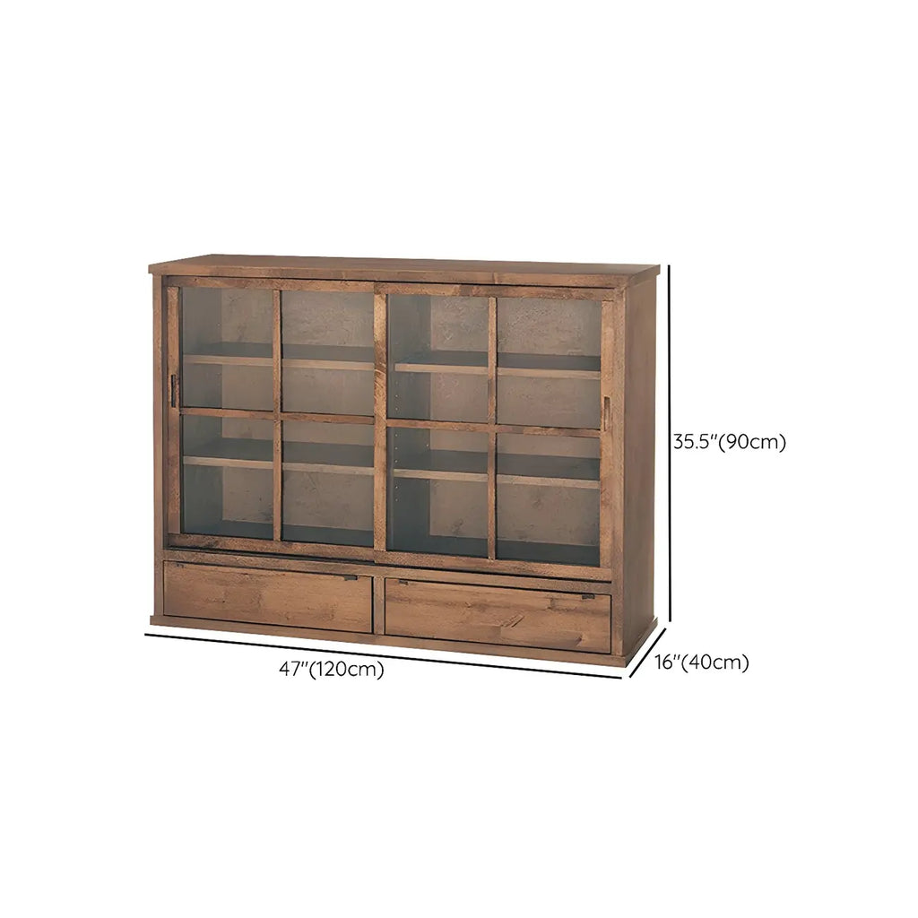 Adjustable Shelves Brown Wood China Cabinet with Glass Doors