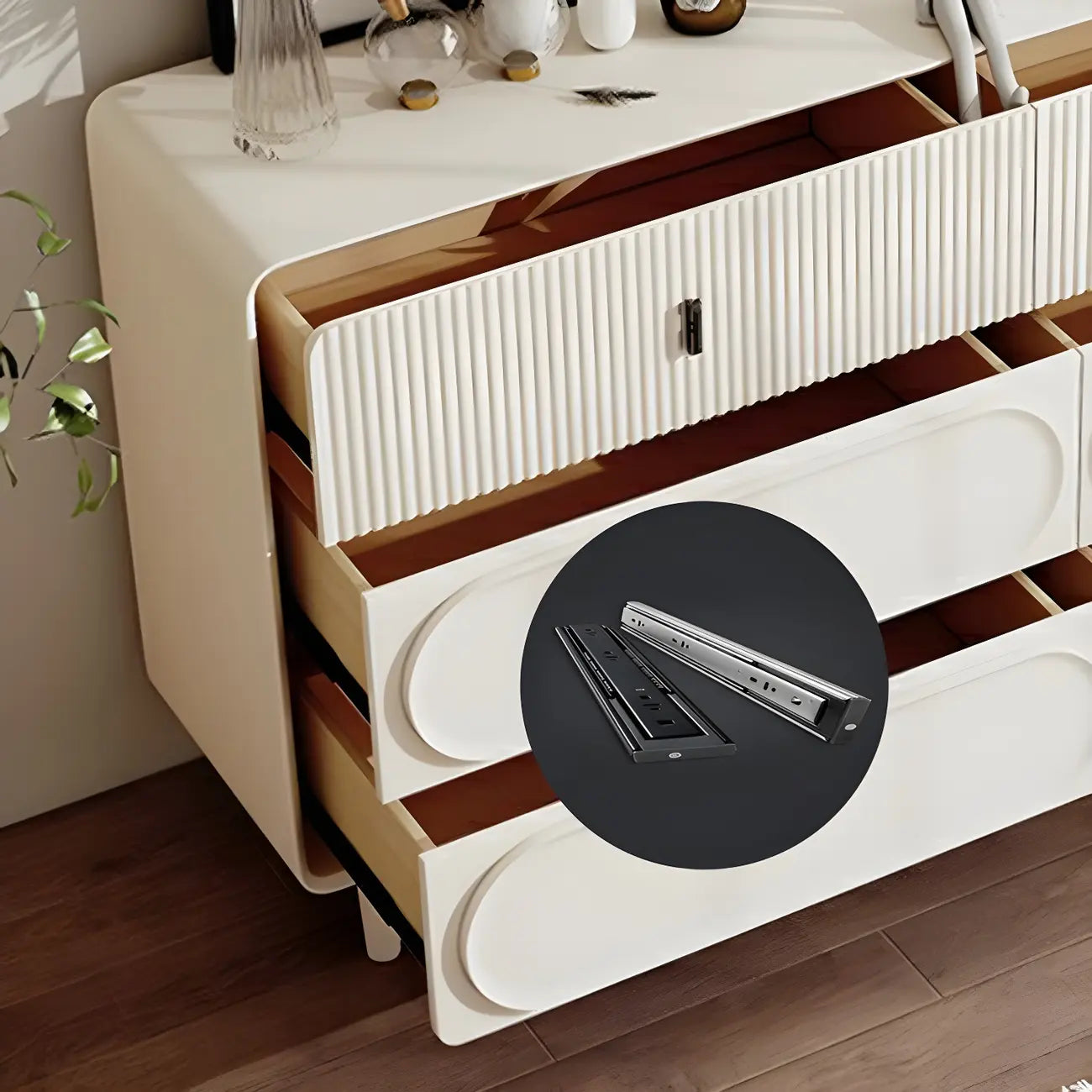 Classic White Wooden Chest with Metal Handles & Drawers