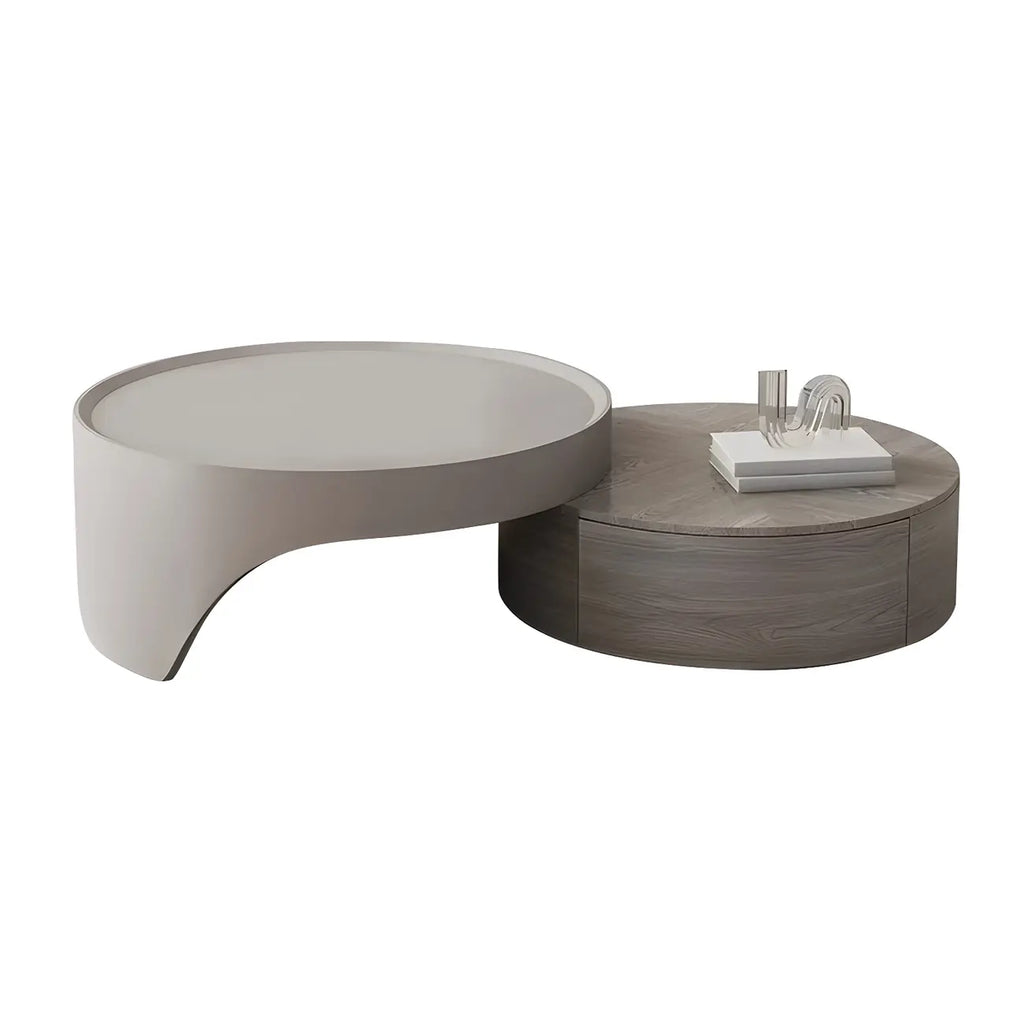 Grey Round Modern Wood Drawer Coffee Table