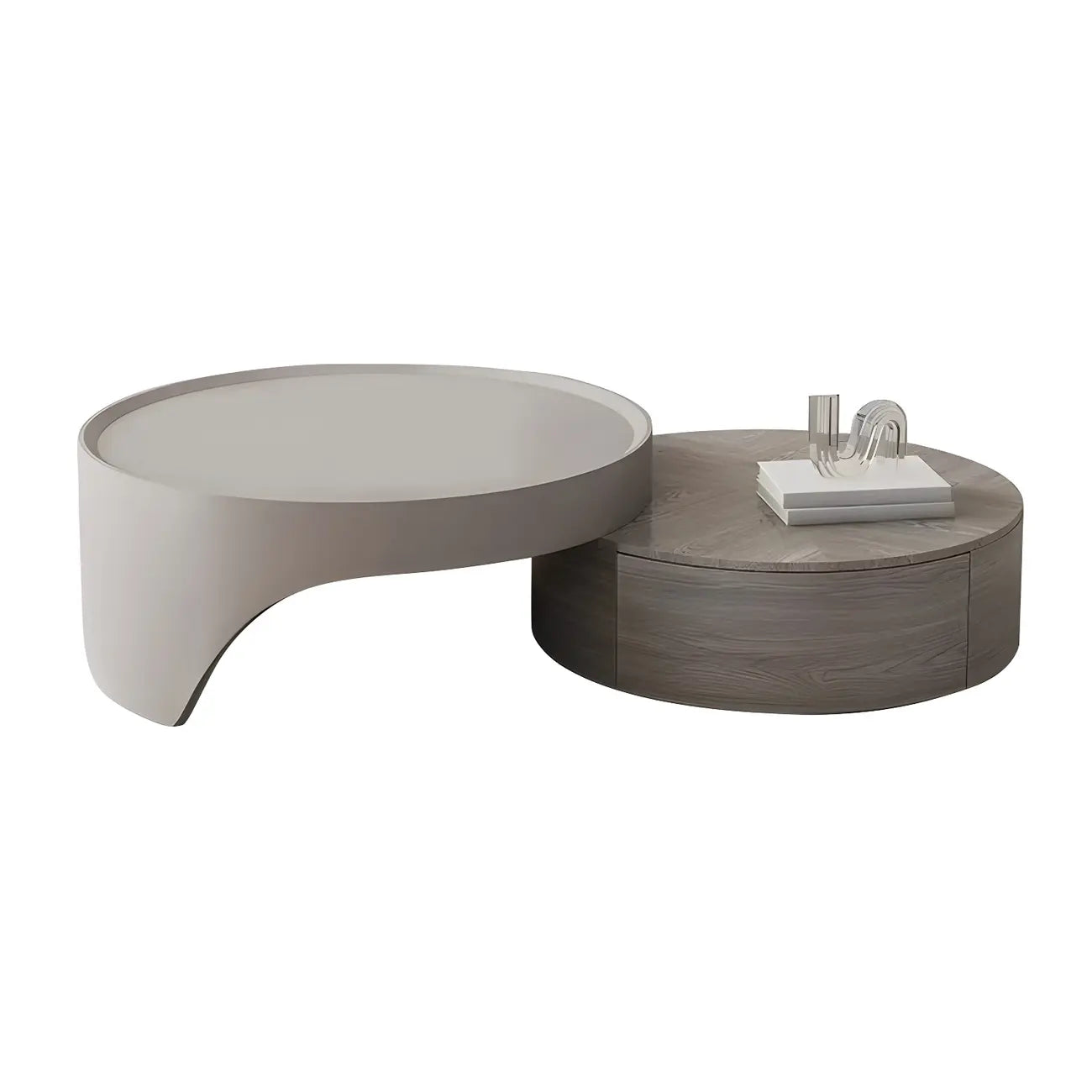 Grey Round Modern Wood Drawer Coffee Table