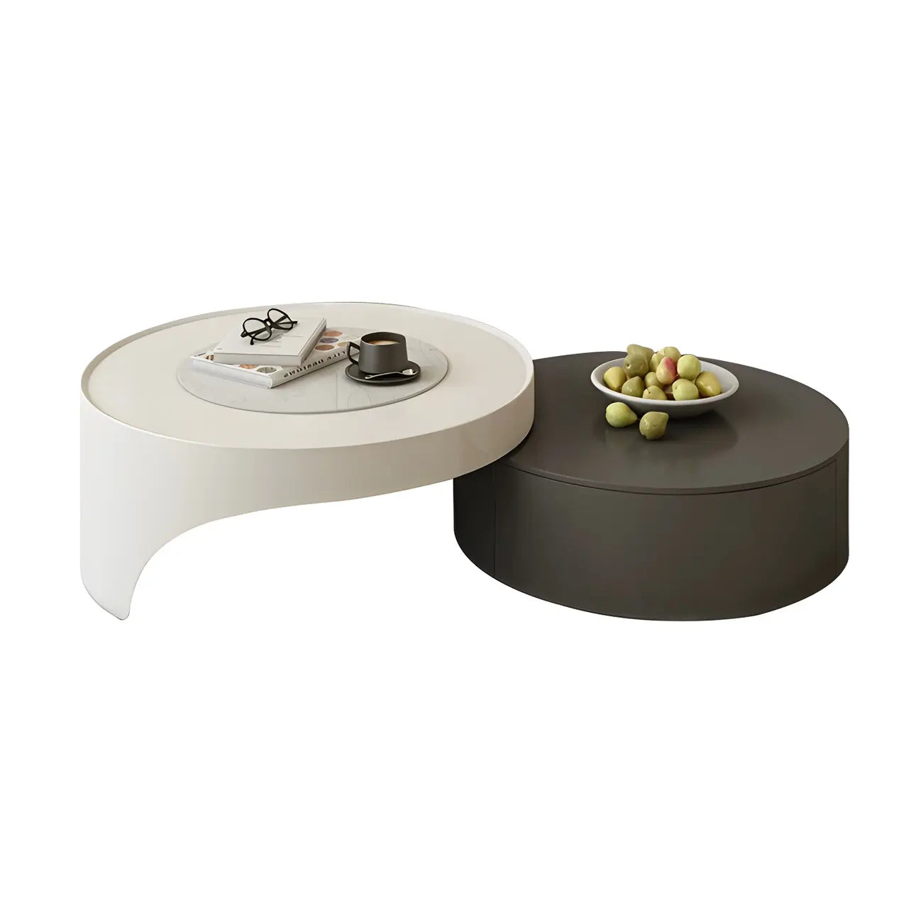 Grey Round Modern Wood Drawer Coffee Table