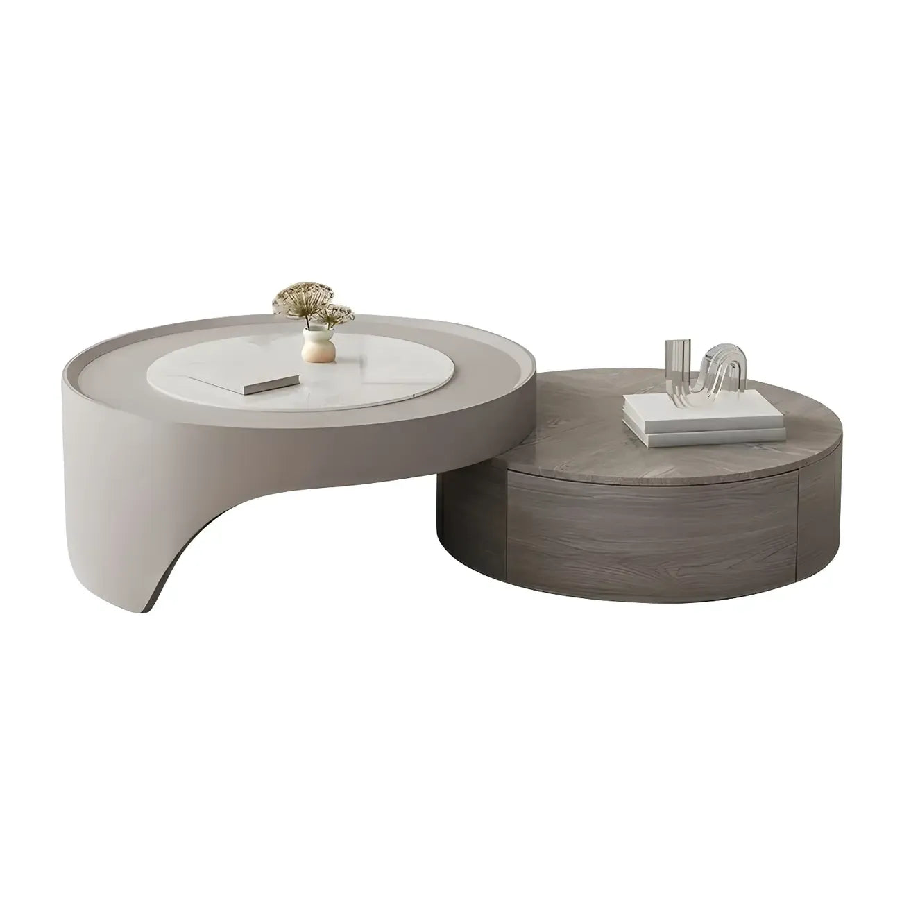 Grey Round Modern Wood Drawer Coffee Table
