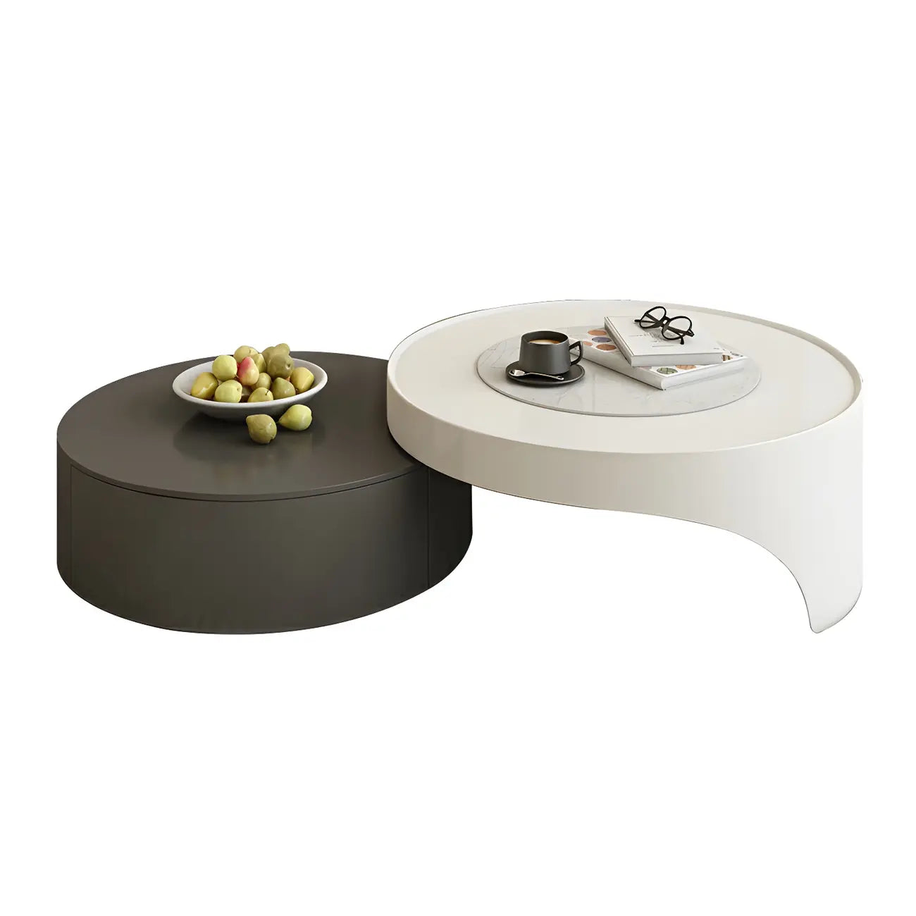 Grey Round Modern Wood Drawer Coffee Table