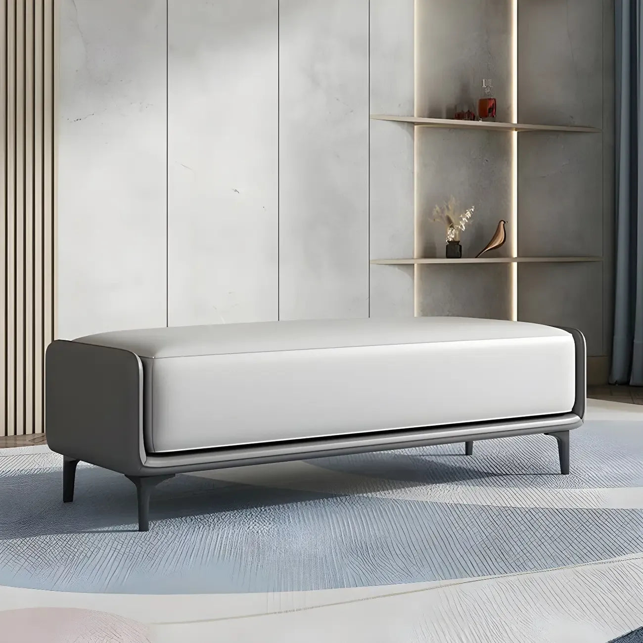15 Wide Upholstered Rectangle Leather Bedroom Bench with Storage