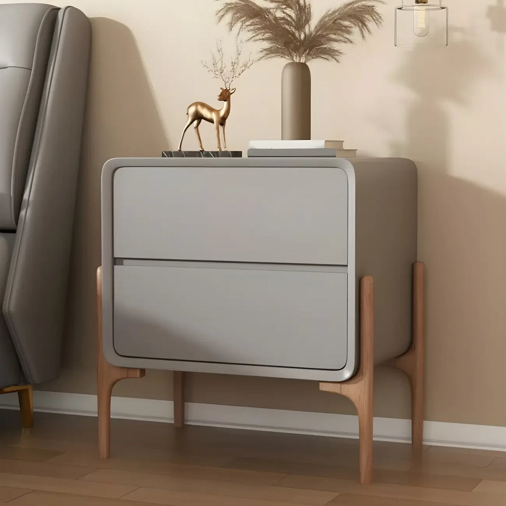 Morandi Cubic Leather Wood Small Bedside Table