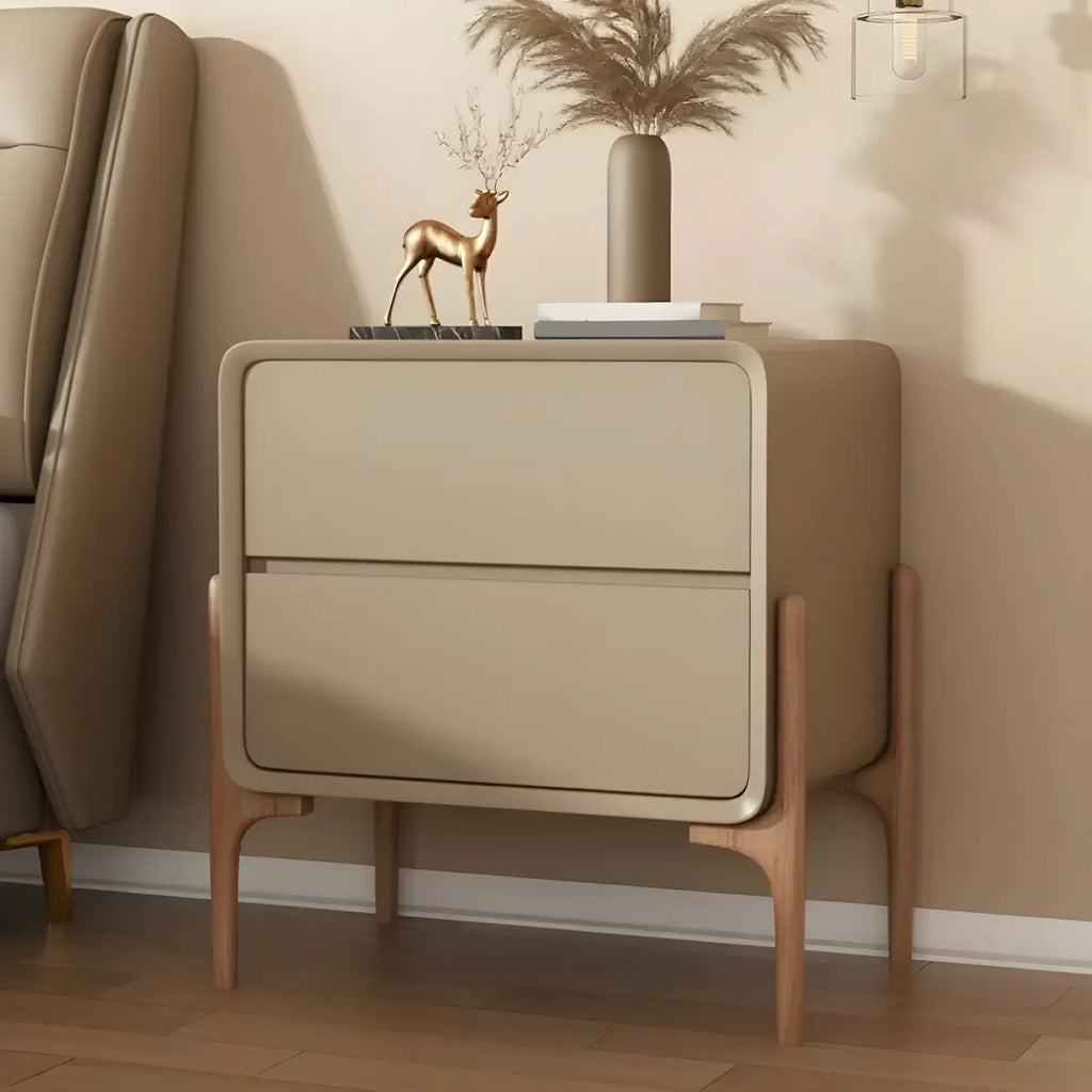 Morandi Cubic Leather Wood Small Bedside Table