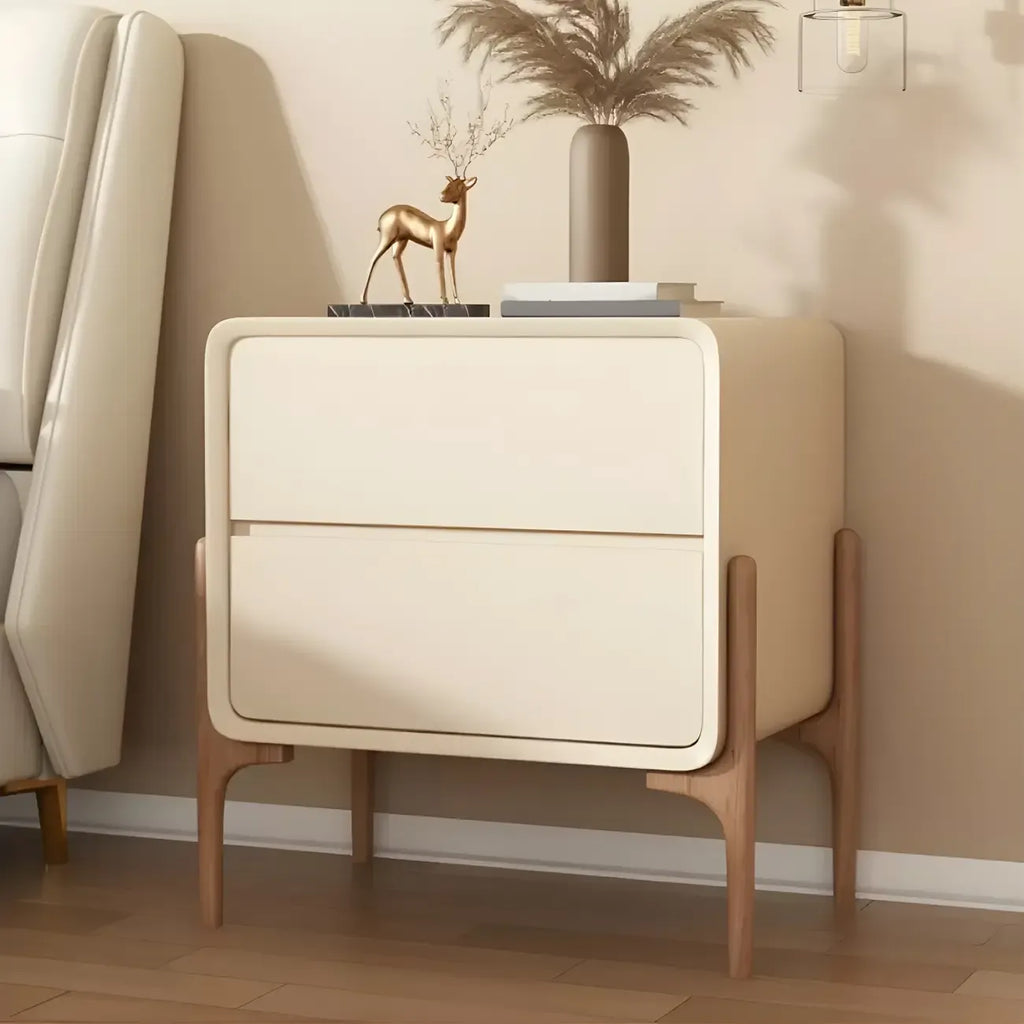 Morandi Cubic Leather Wood Small Bedside Table