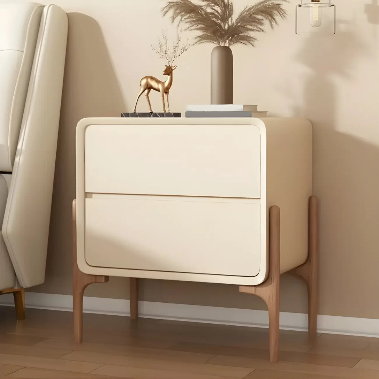 Morandi Cubic Leather Wood Small Bedside Table