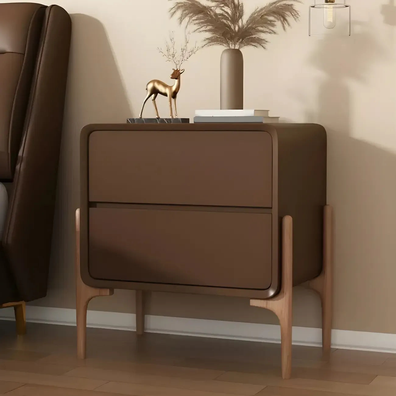 Morandi Cubic Leather Wood Small Bedside Table