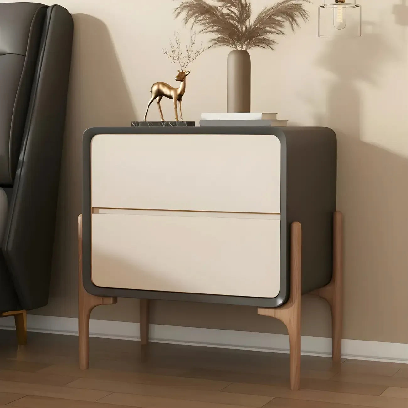 Morandi Cubic Leather Wood Small Bedside Table