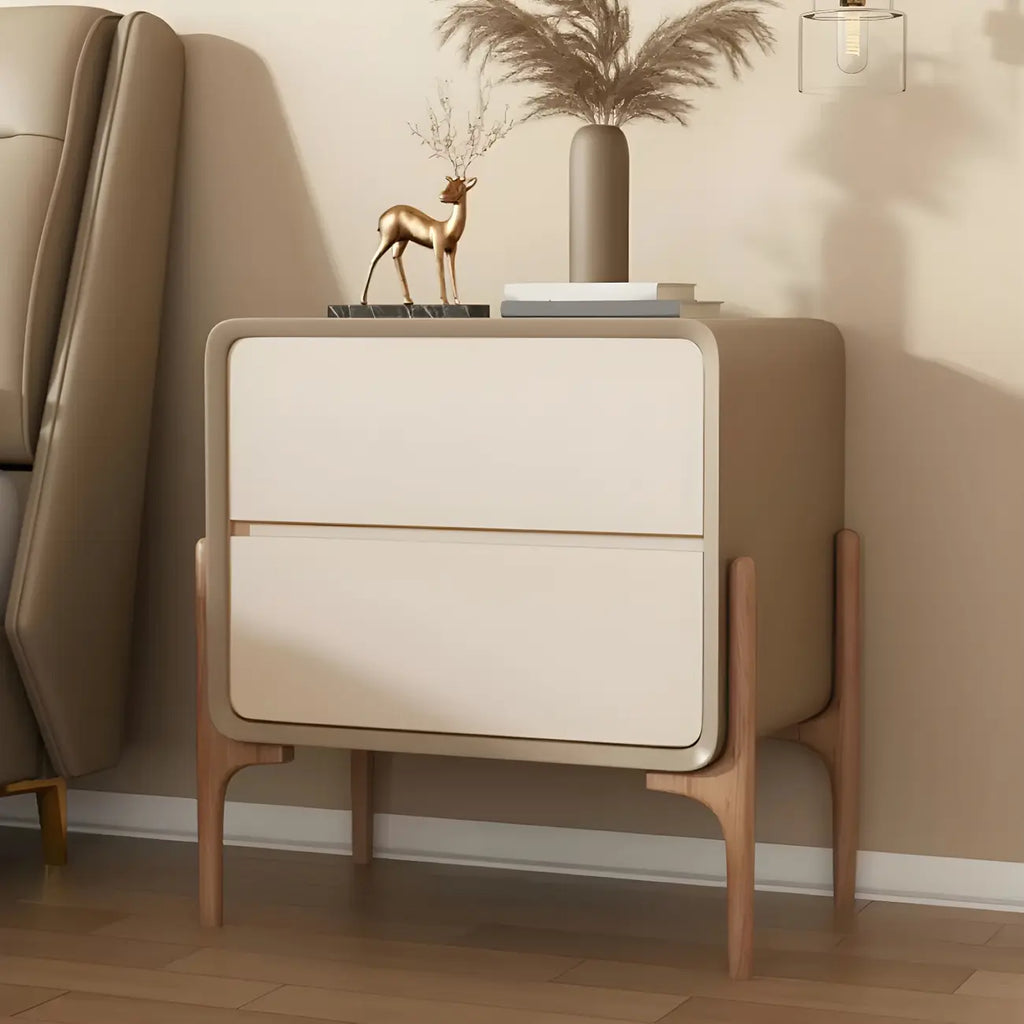 Morandi Cubic Leather Wood Small Bedside Table