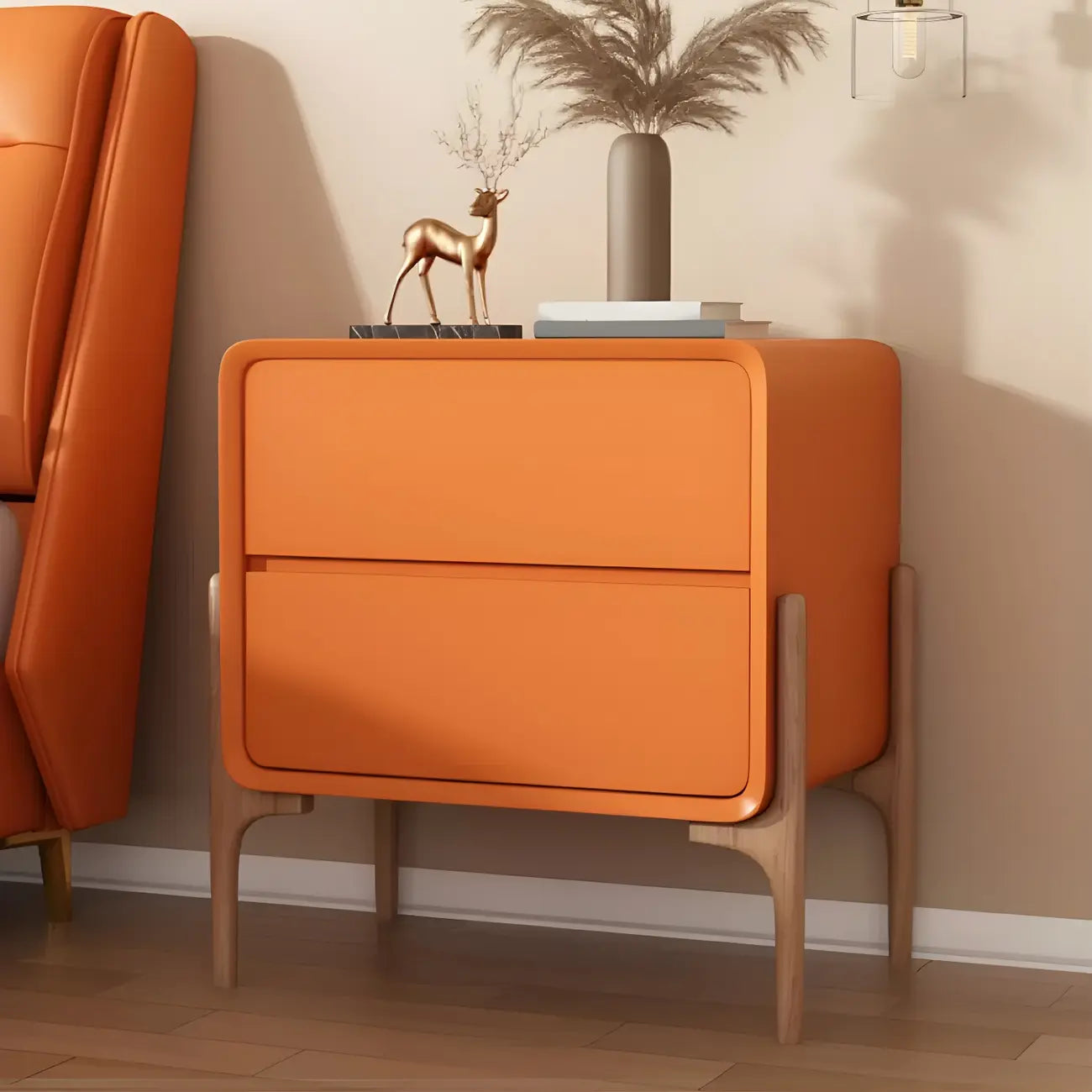 Morandi Cubic Leather Wood Small Bedside Table