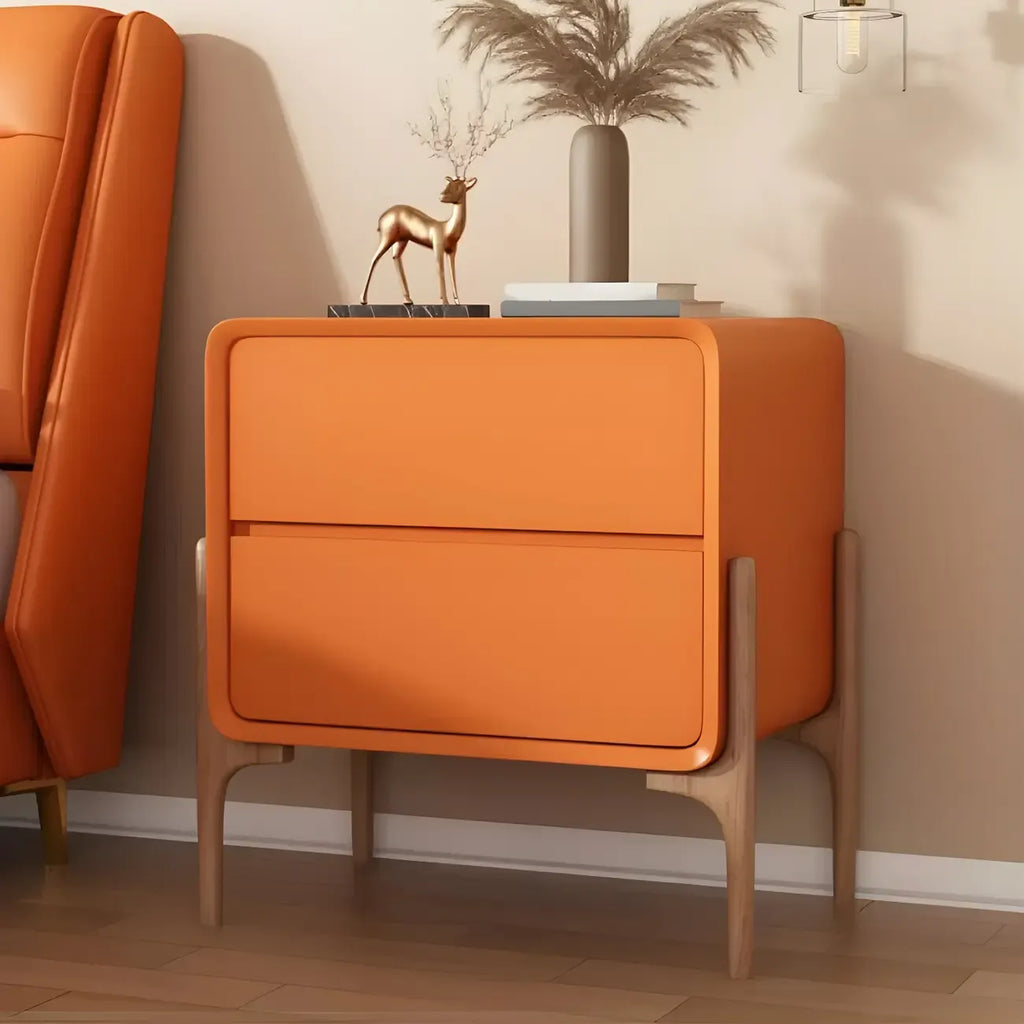 Morandi Cubic Leather Wood Small Bedside Table