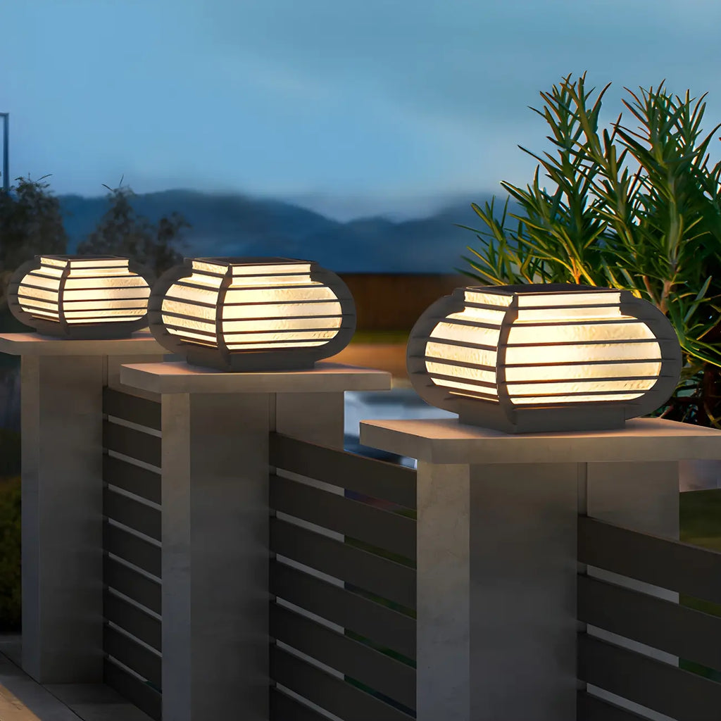 Black Ribbed Metal Warm Light Outdoor Post Lights