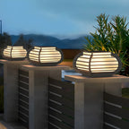 Black Ribbed Metal Warm Light Outdoor Post Lights