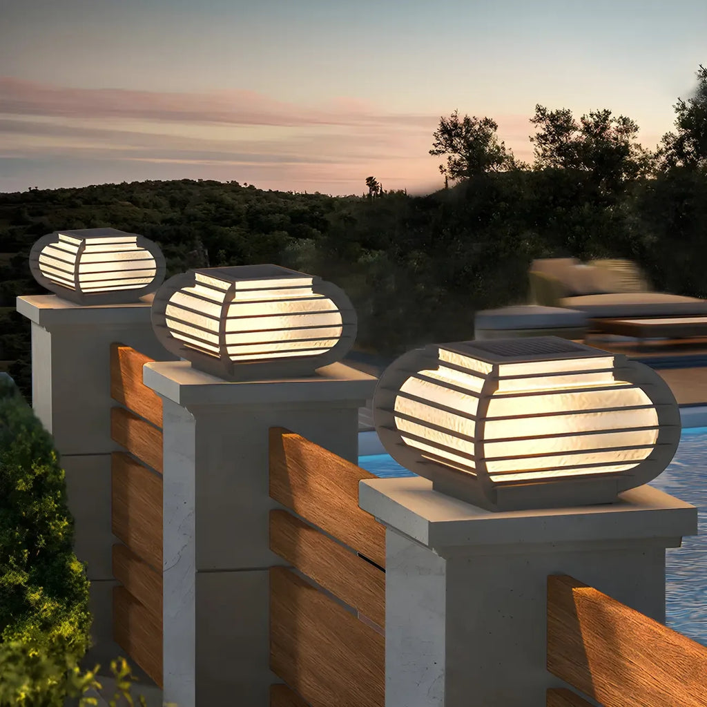 Black Ribbed Metal Warm Light Outdoor Post Lights
