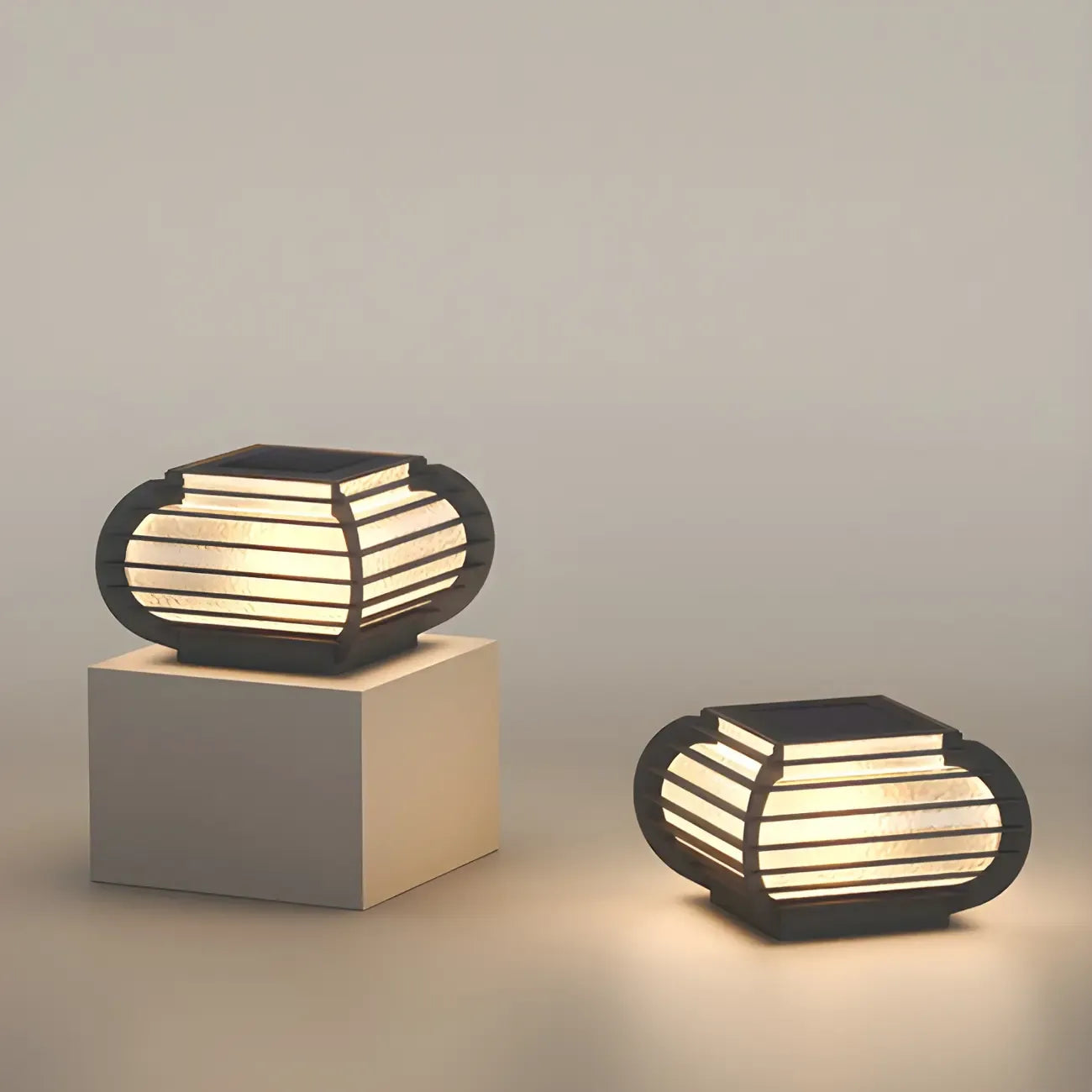Black Ribbed Metal Warm Light Outdoor Post Lights