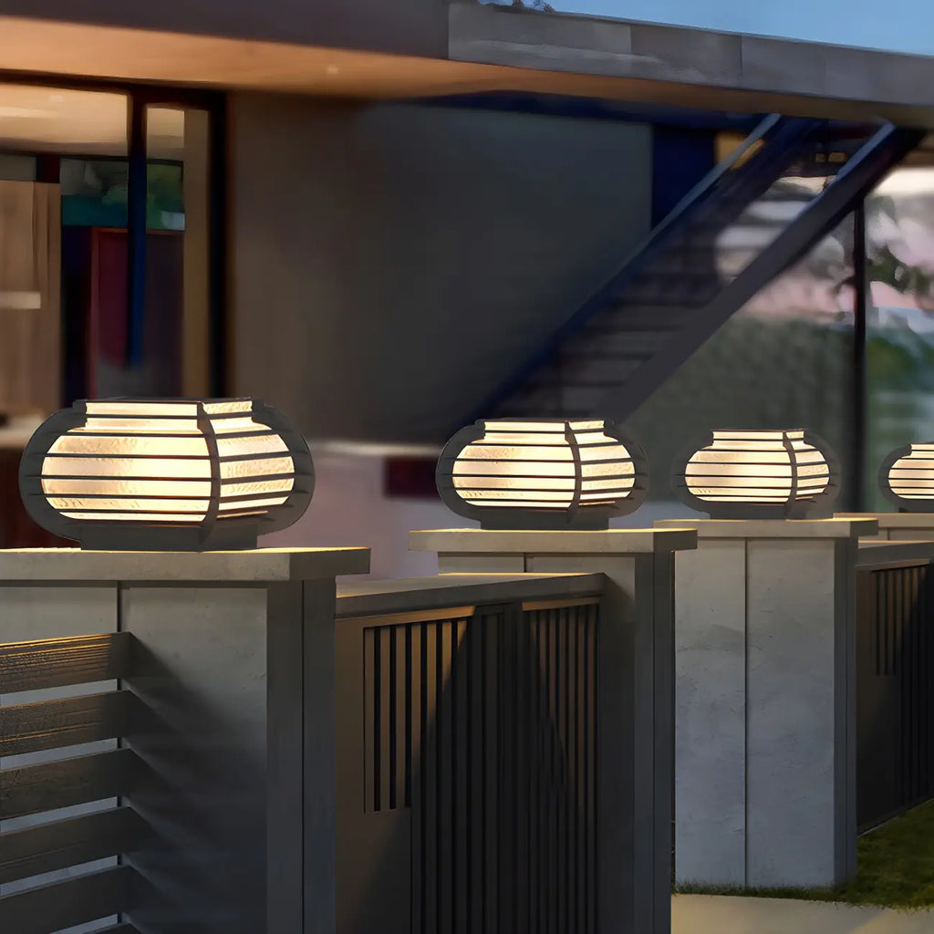 Black Ribbed Metal Warm Light Outdoor Post Lights