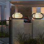 Black Ribbed Metal Warm Light Outdoor Post Lights