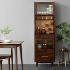 Adjustable Walnut Wood Glass Doors Dining Hutch Cabinet