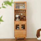 Adjustable Walnut Wood Glass Doors Dining Hutch Cabinet