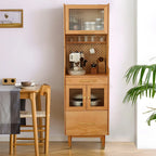 Adjustable Walnut Wood Glass Doors Dining Hutch Cabinet