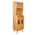 Adjustable Walnut Wood Glass Doors Dining Hutch Cabinet