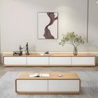 79 Natural Wood Long Floating TV Stand with Drawers