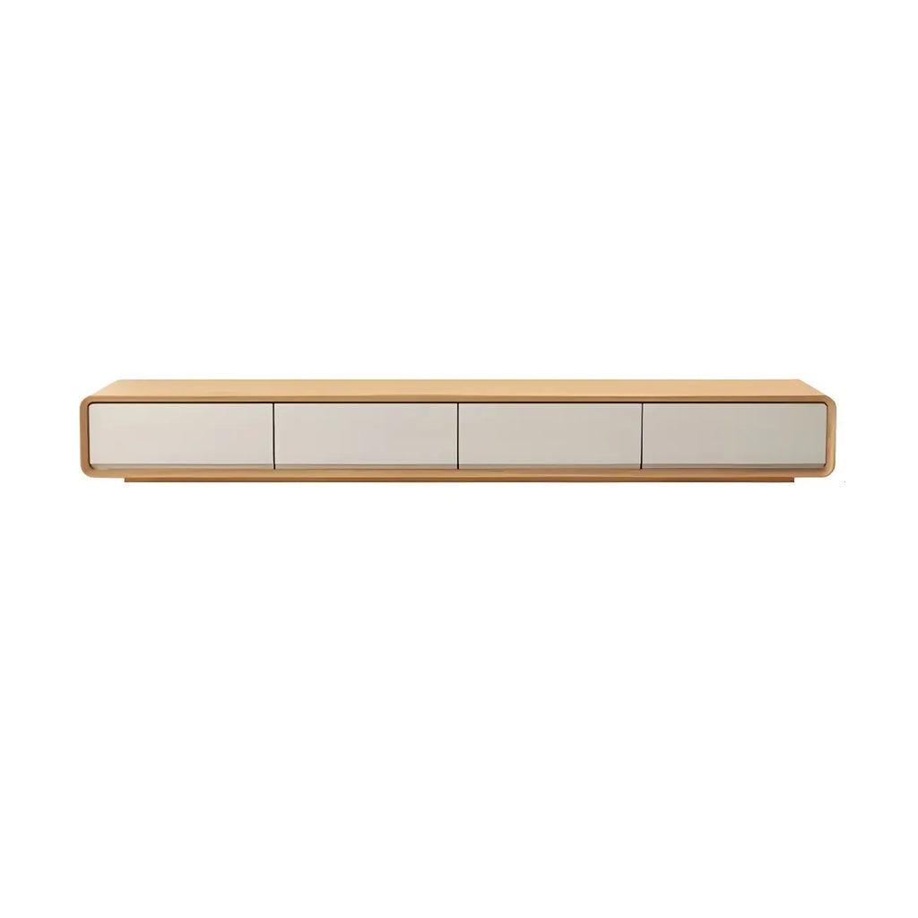 79 Natural Wood Long Floating TV Stand with Drawers